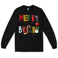 Black Merry Teacher Bright Students Christmas Long Sleeve Tee - LillyAllenDesigns