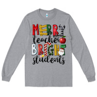 Heather Grey Merry Teacher Bright Students Christmas Long Sleeve Tee - LillyAllenDesigns