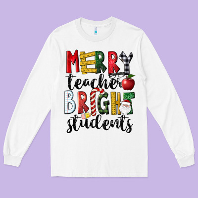 Merry Teacher Bright Students Christmas Long Sleeve Tee Designed By Lillyallendesigns