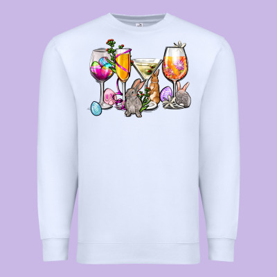 Easter Wine Glasses Premium Sweatshirt Designed By Oliviacreatesart