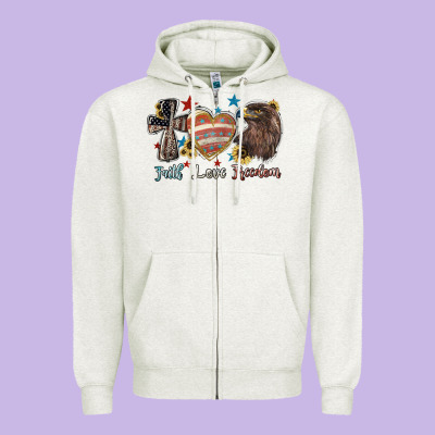 Faith Love Freedom 4th Of July Zipper Hoodie Designed By Howdyjamesfarm