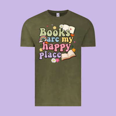 Books Are My Happy Place Vintage Tee Designed By Maliassmallbusiness