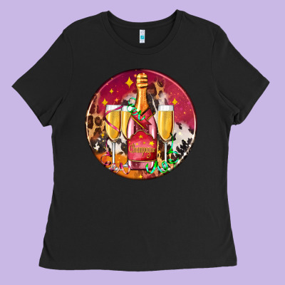 Christmas Champagne Bottle And Champagne's Ladies Tee Designed By Adodesignshop