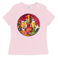 Bubblegum Pink christmas champagne bottle and champagne's Ladies Tee - AdoDesignShop