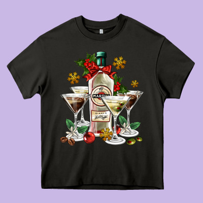 Christmas Martini  And Martini Bottle Heavy Core Tee Designed By Adodesignshop