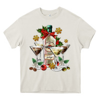 Cream Christmas martini  and martini bottle Heavy Core Tee - AdoDesignShop