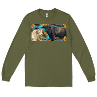 Army Green Charolais and black angus bull with sunflower and leopard Long Sleeve Tee - RanaPortraitStore