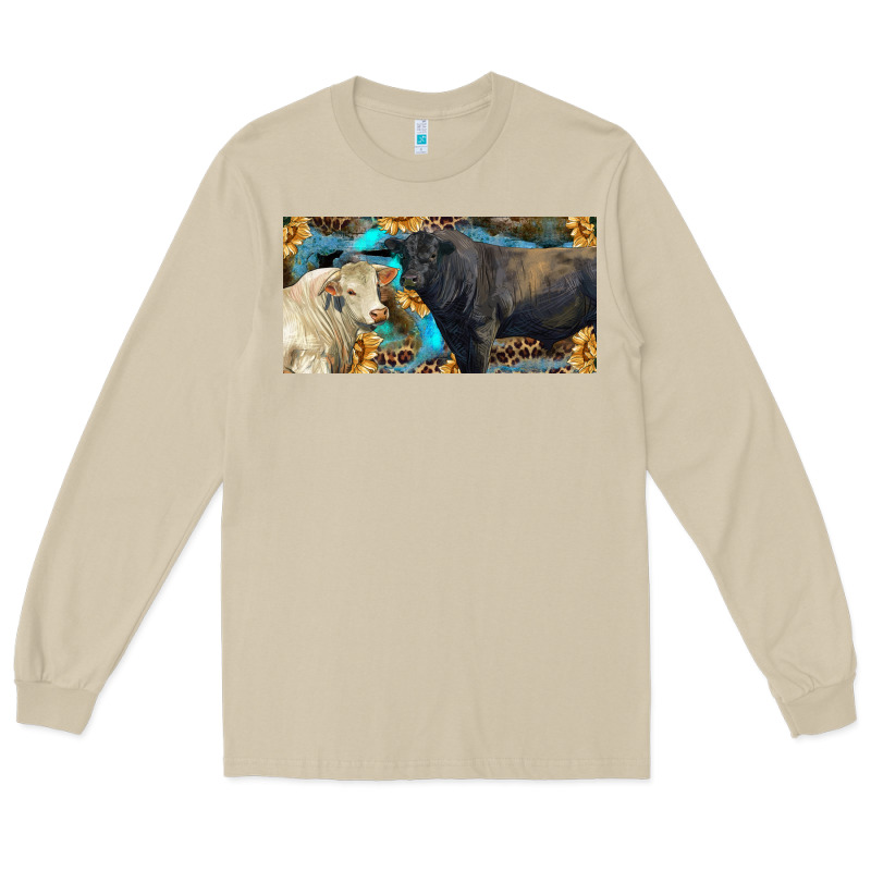 Charolais And Black Angus Bull With Sunflower And Leopard Long Sleeve Tee by RanaPortraitStore | Teevron
