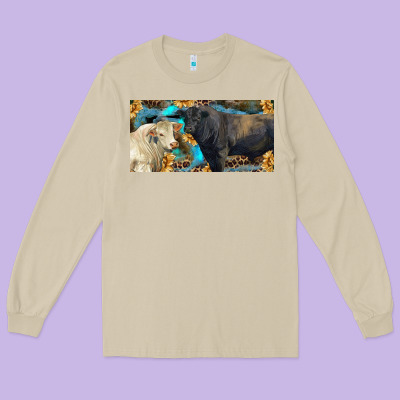 Charolais And Black Angus Bull With Sunflower And Leopard Long Sleeve Tee Designed By Ranaportraitstore
