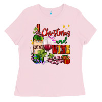 Bubblegum Pink Christmas and wine Ladies Tee - AdoDesignShop