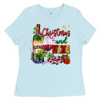 Baby Blue Christmas and wine Ladies Tee - AdoDesignShop