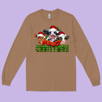 Mooey Christmas Cows Long Sleeve Tee Designed By Lillyallendesigns