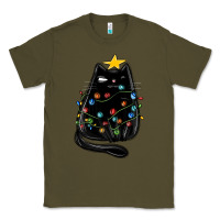 Army Green christmas cat with lights Classic Tee - MaliasSmallBusiness