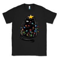 Black christmas cat with lights Classic Tee - MaliasSmallBusiness