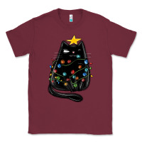 Burgundy christmas cat with lights Classic Tee - MaliasSmallBusiness