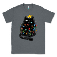 Charcoal Heather christmas cat with lights Classic Tee - MaliasSmallBusiness