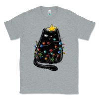 Heather Grey christmas cat with lights Classic Tee - MaliasSmallBusiness