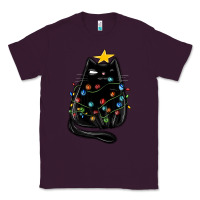 Plum christmas cat with lights Classic Tee - MaliasSmallBusiness