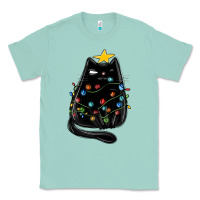 Seafoam christmas cat with lights Classic Tee - MaliasSmallBusiness