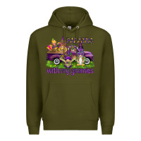 Army Green Parading with my gnomies Premium Hoodie - HowdyJamesFarm