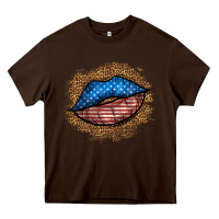 Chocolate Brown western 4 of july lips Heavy Core Tee - BundleAndBundleShop