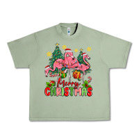 Oil Green merry christmas flamingos Urban Heavy Tee - MaliasSmallBusiness