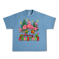 Pebble Blue merry christmas flamingos Urban Heavy Tee - MaliasSmallBusiness