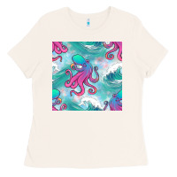 Bone ocean waves octopus seamless pattern Ladies Tee - BundleAndBundleShop