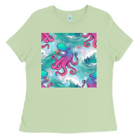 Matcha ocean waves octopus seamless pattern Ladies Tee - BundleAndBundleShop