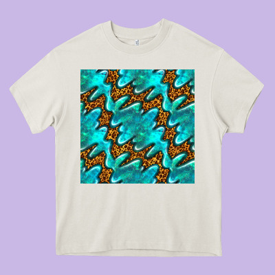 Turquoise Leopard Seamless Pattern Heavy Core Tee Designed By Bundleandbundleshop