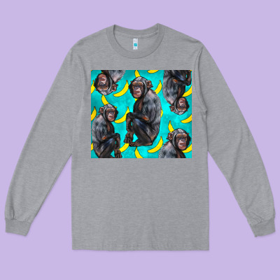Chimpanzee And Banana Long Sleeve Tee Designed By Lillyallendesigns