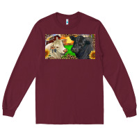 Burgundy Charolais Bull And Black Angus Bull With Farm Long Sleeve Tee - RanaPortraitStore