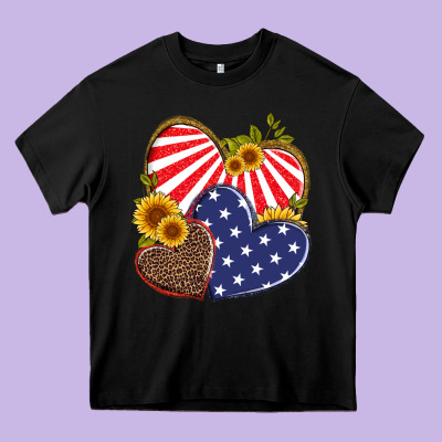 America Heart And Sunflower Heavy Core Tee Designed By Artiststas