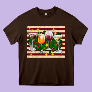Christmas Cocktail Heavy Core Tee Designed By Adodesignshop