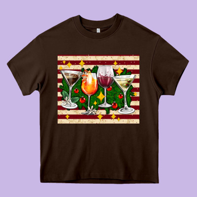 Christmas Cocktail Heavy Core Tee Designed By Adodesignshop