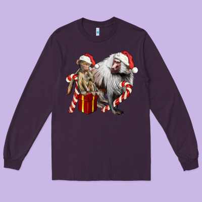 Christmas Baboon Baby And Mama Long Sleeve Tee Designed By Lillyallendesigns