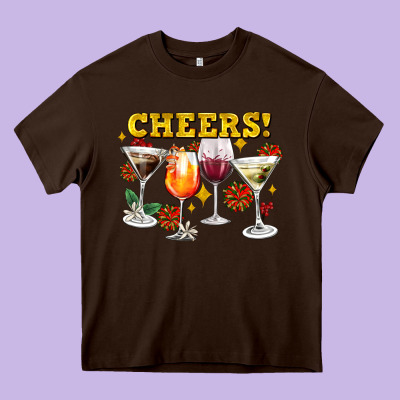Cheers Christmas Coctail Heavy Core Tee Designed By Adodesignshop
