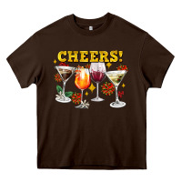Chocolate Brown Cheers Christmas Coctail Heavy Core Tee - AdoDesignShop