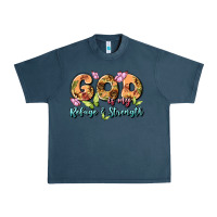 Midnight Navy god is my refuge and strength Urban Heavy Tee - MaliasSmallBusiness