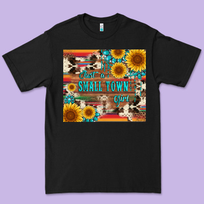 Just A Small Town Girl With Gemstone Sunflower Serape And Cowhide Premium Tee Designed By Artiststas