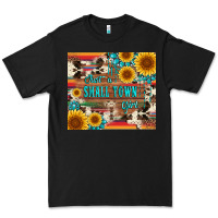 Black just a small town girl with gemstone sunflower serape and cowhide Premium Tee - Artiststas