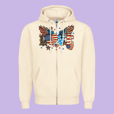Love America Wings 4th Of July Zipper Hoodie Designed By Howdyjamesfarm