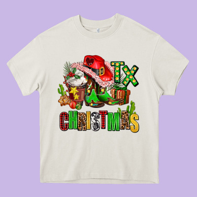 Tx Christmas Cowgirl Heavy Core Tee Designed By Adodesignshop