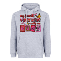Heather Grey my favorite valentine calls me mama Heavyweight Hoodie - OliviaCreatesArt