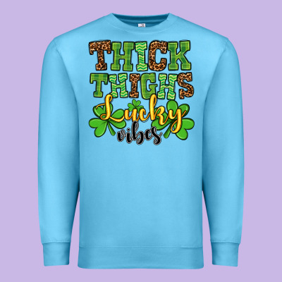 St. Patrick's Thick Thighs Lucky Vibes Premium Sweatshirt Designed By Oliviacreatesart
