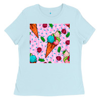 Baby Blue ice cream seamless pattern Ladies Tee - BundleAndBundleShop