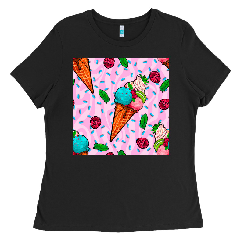 Ice Cream Seamless Pattern Ladies Tee by BundleAndBundleShop | Teevron