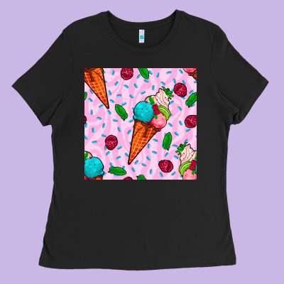 Ice Cream Seamless Pattern Ladies Tee Designed By Bundleandbundleshop