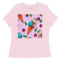 Bubblegum Pink ice cream seamless pattern Ladies Tee - BundleAndBundleShop