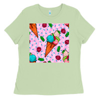 Matcha ice cream seamless pattern Ladies Tee - BundleAndBundleShop